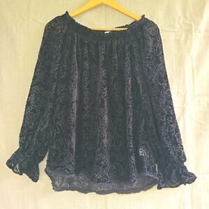 Knox Rose Velvet Sheer Floral Stretch Neck Top Dark Fairy Whimsigoth Size M